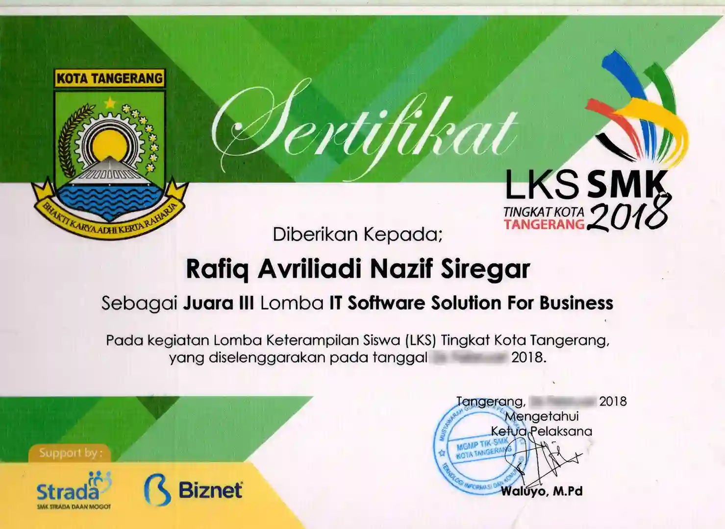 Juara 3 | LKS SMK Kota Tangerang 2018