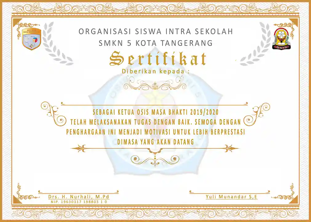 Desain Sertifikat OSIS | SMKN 5 Kota Tangerang